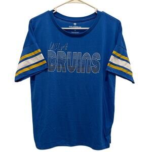 UCLA Bruins Womens Top Small Blue Gold Crewneck Rhinestone Football Tee Game Day